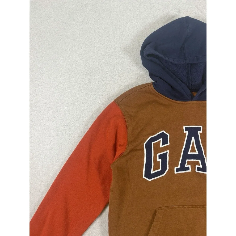 GAP Kids Color Block Logo Pullover Hoodie Boys XL Brown Red Blue Sweatshirt